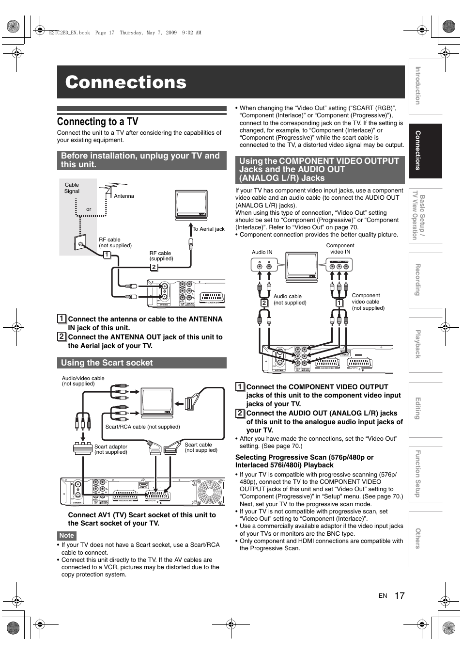 Connections, Connecting to a tv | Toshiba RD99 User Manual | Page 17 / 80