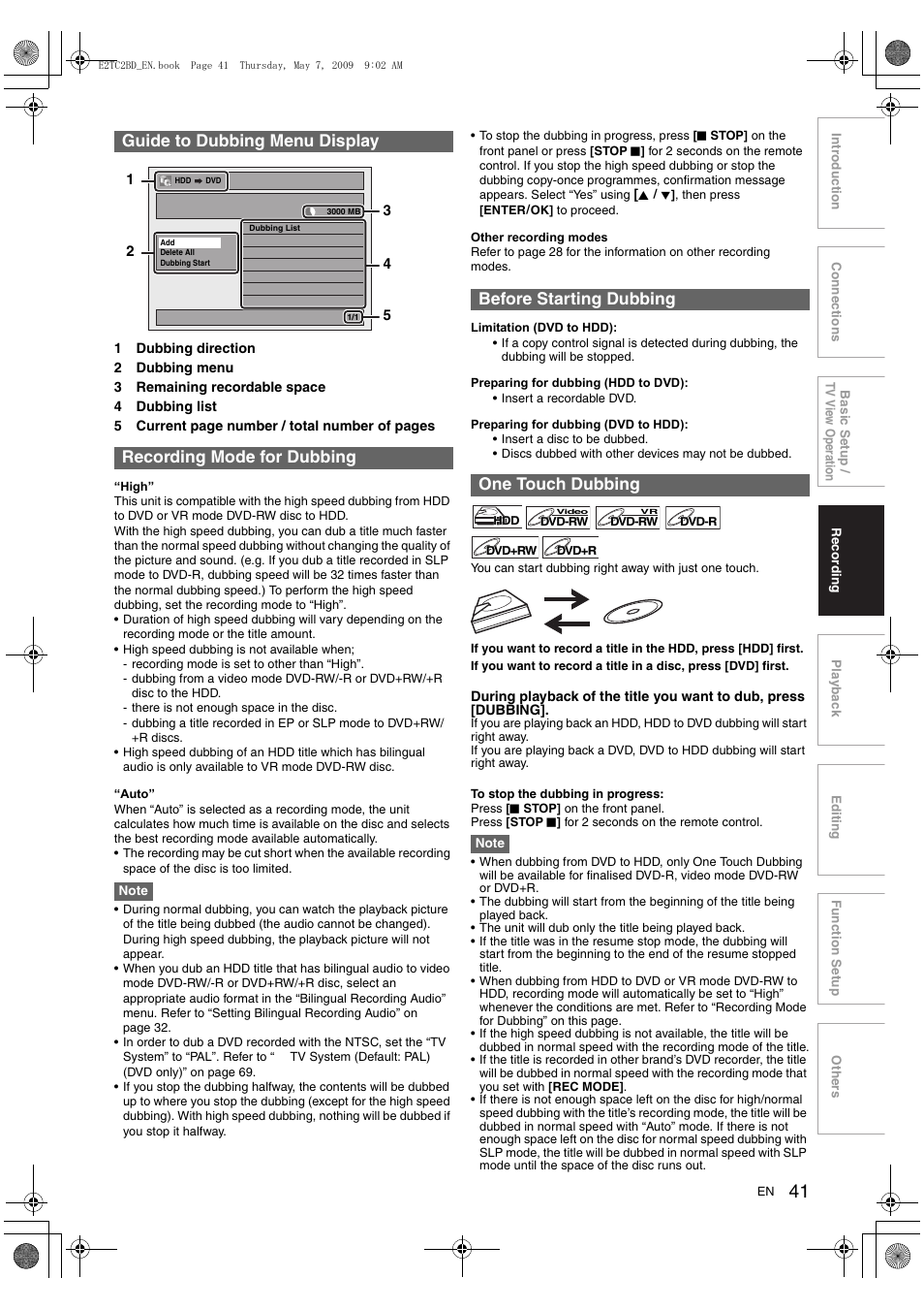 Before starting dubbing one touch dubbing | Toshiba RD99 User Manual | Page 41 / 80