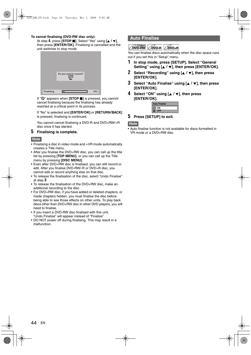 Auto finalise | Toshiba RD99 User Manual | Page 44 / 80