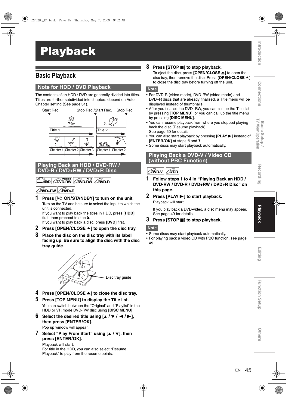 Playback, Basic playback | Toshiba RD99 User Manual | Page 45 / 80