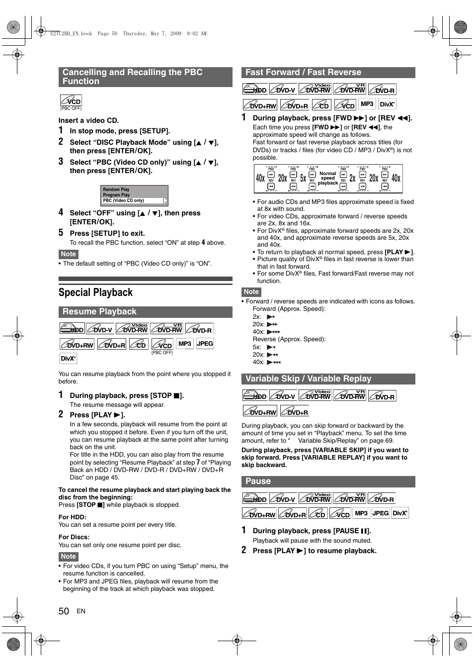 Special playback | Toshiba RD99 User Manual | Page 50 / 80