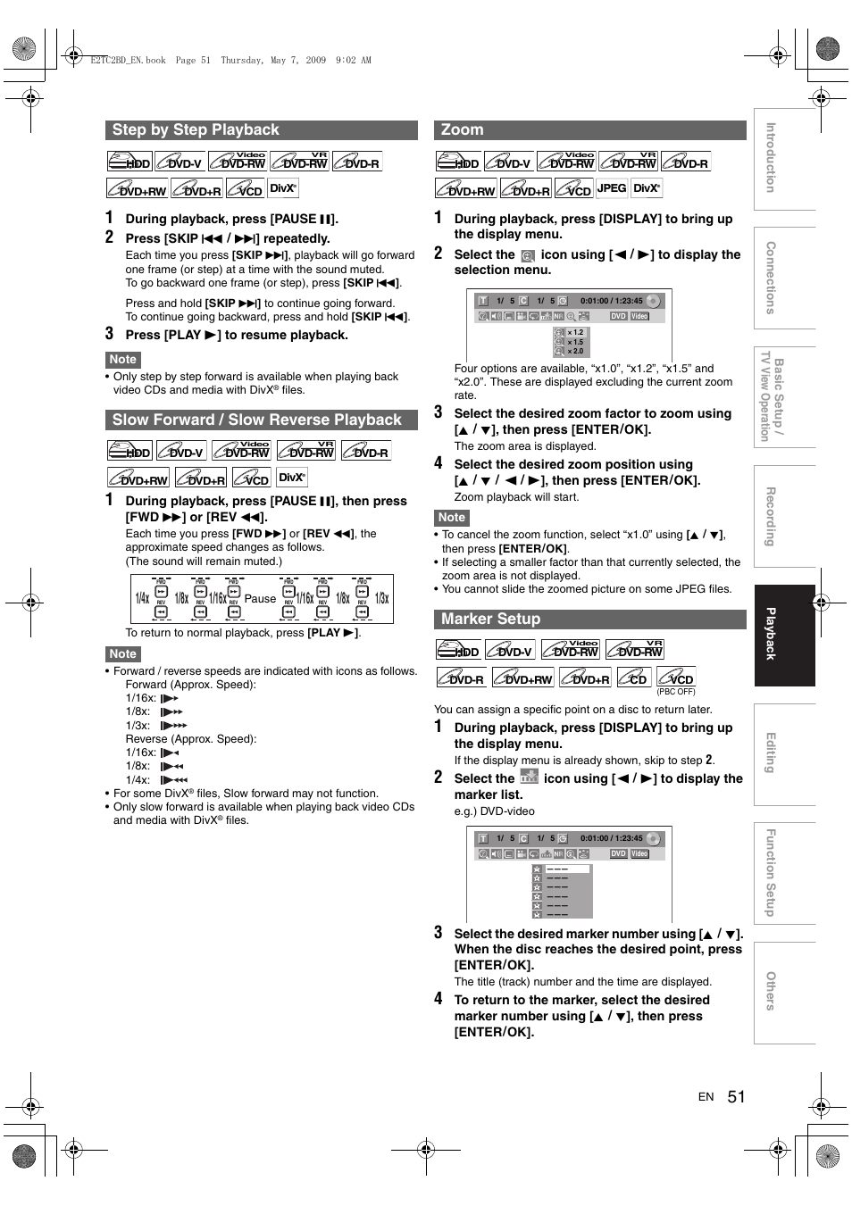 Zoom marker setup | Toshiba RD99 User Manual | Page 51 / 80