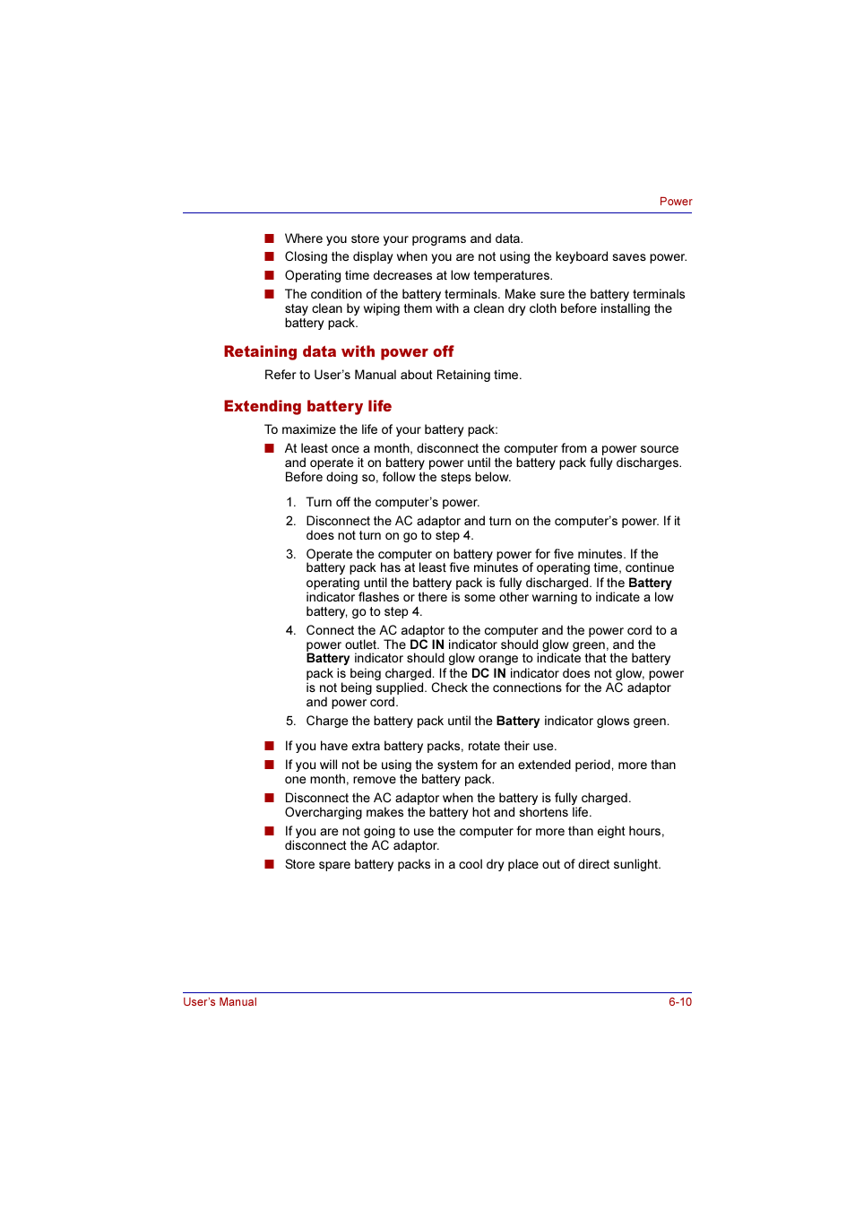 Retaining data with power off, Extending battery life | Toshiba Qosmio F10 User Manual | Page 108 / 214