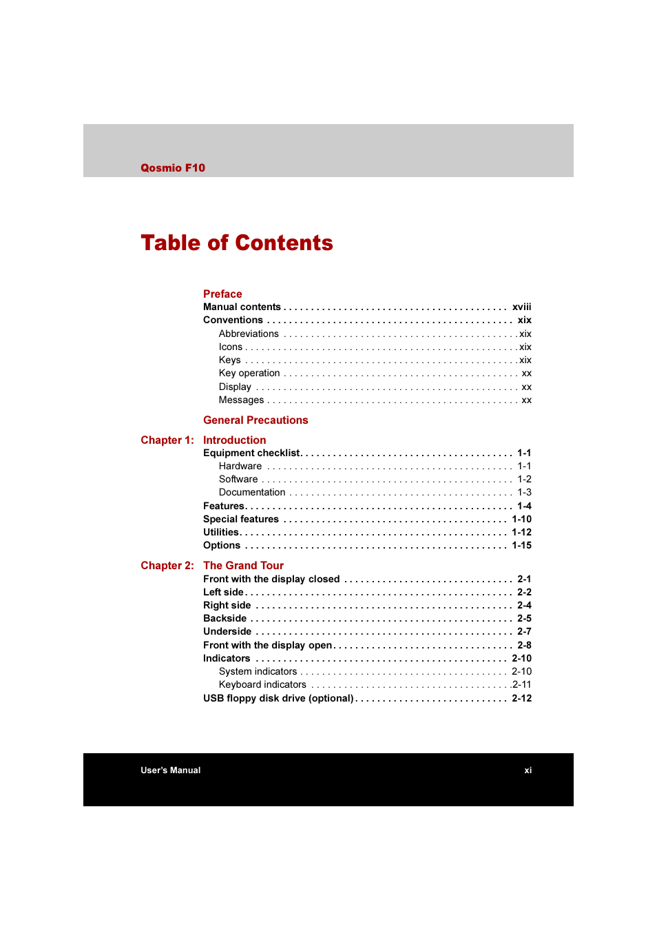 Toshiba Qosmio F10 User Manual | Page 11 / 214