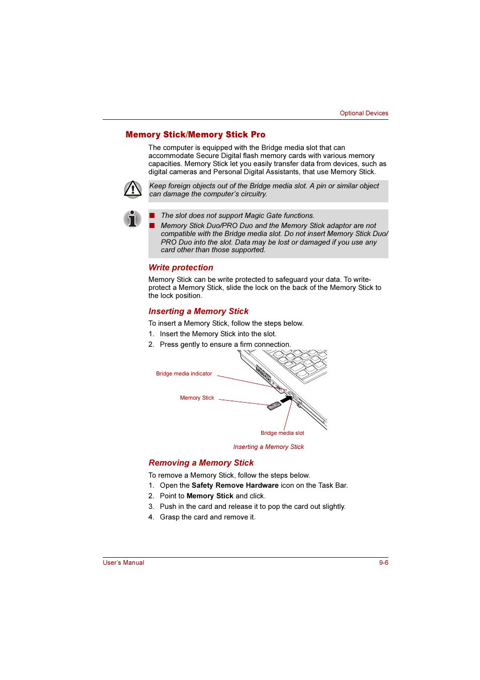 Memory stick/memory stick pro, Memory stick/memory stick pro -6 | Toshiba Qosmio F10 User Manual | Page 147 / 214