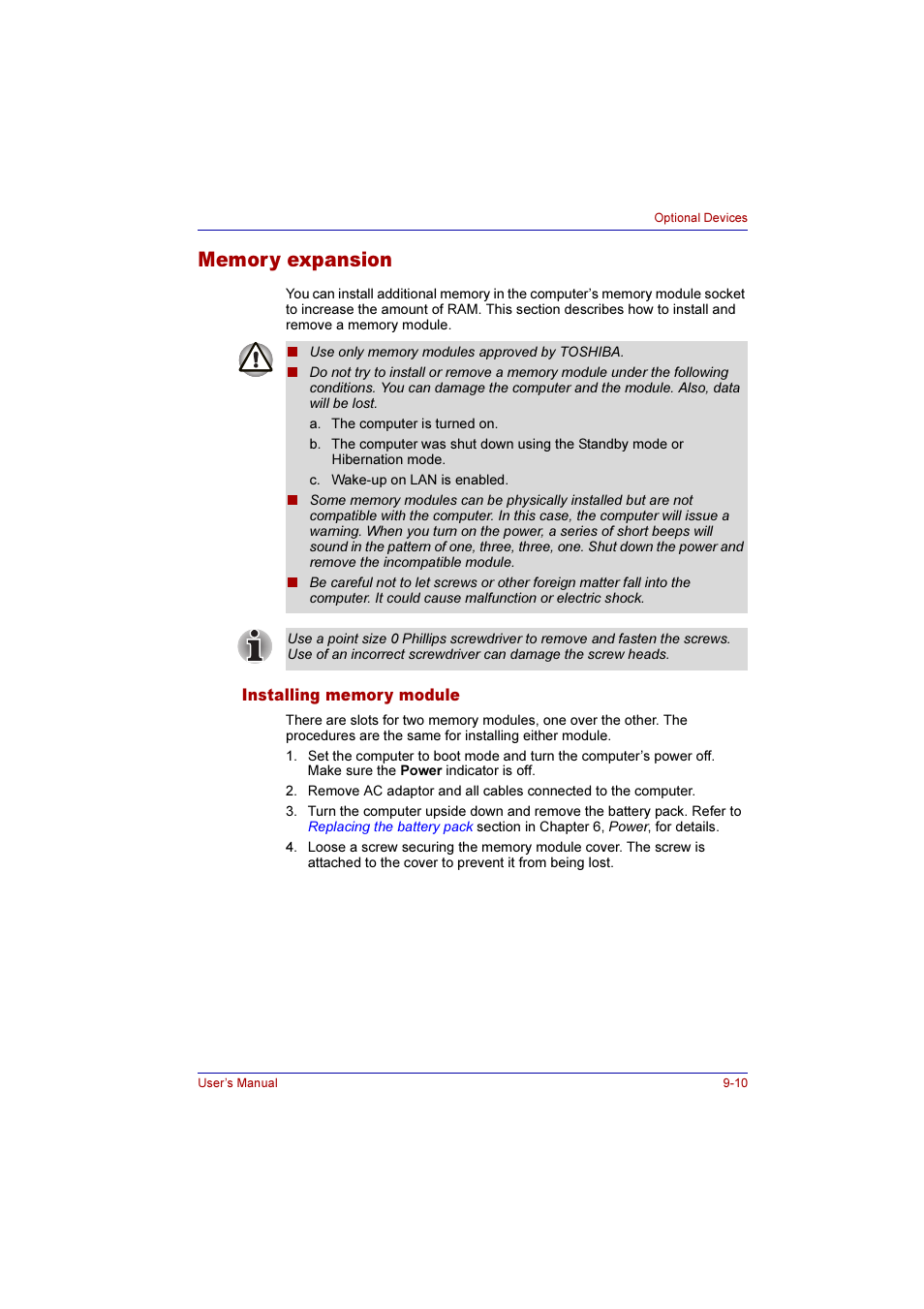 Memory expansion, Installing memory module, Memory expansion -10 | Installing memory module -10 | Toshiba Qosmio F10 User Manual | Page 151 / 214