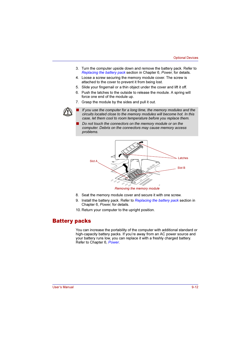 Battery packs, Battery packs -12 | Toshiba Qosmio F10 User Manual | Page 153 / 214