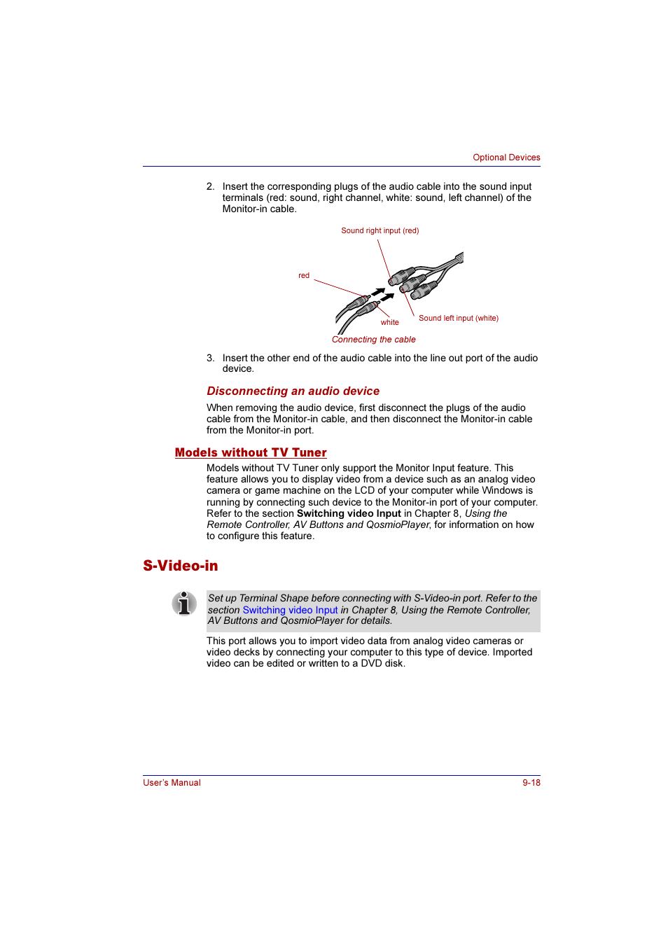 Models without tv tuner, S-video-in, Models without tv tuner -18 | S-video-in -18, Video-in | Toshiba Qosmio F10 User Manual | Page 159 / 214