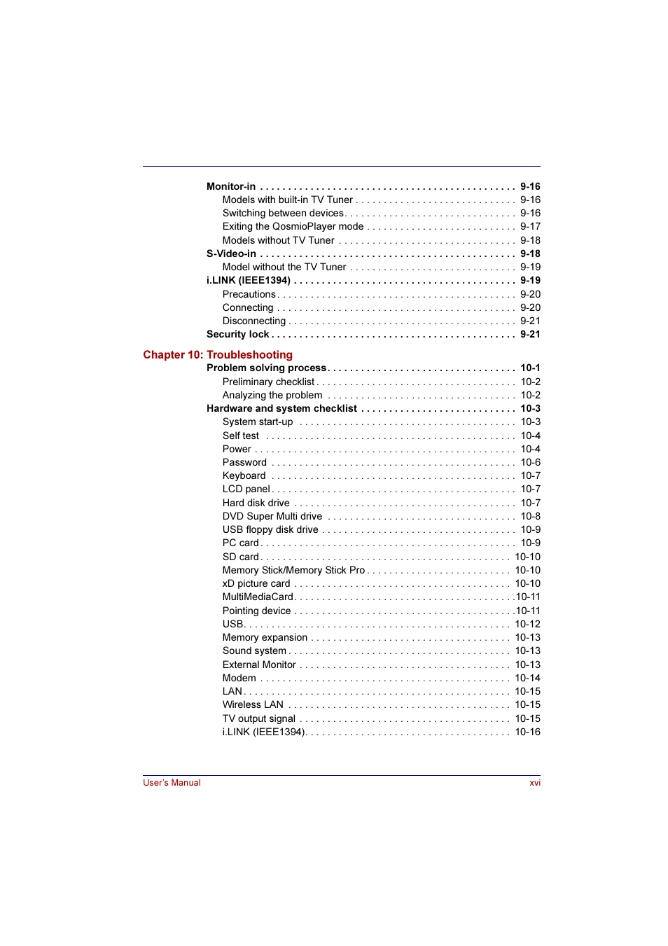 Toshiba Qosmio F10 User Manual | Page 16 / 214