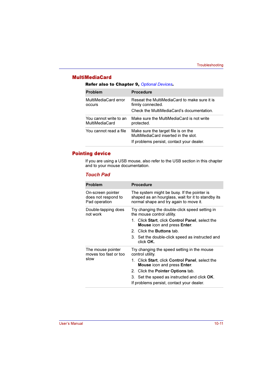 Multimediacard, Pointing device, Multimediacard -11 pointing device -11 | Toshiba Qosmio F10 User Manual | Page 173 / 214