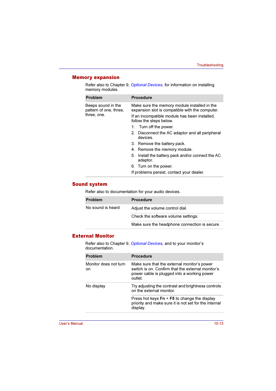 Memory expansion, Sound system, External monitor | Toshiba Qosmio F10 User Manual | Page 175 / 214