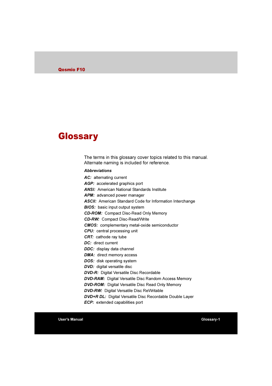 Glossary | Toshiba Qosmio F10 User Manual | Page 197 / 214