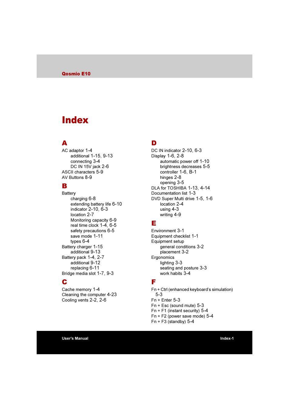 Index | Toshiba Qosmio F10 User Manual | Page 211 / 214