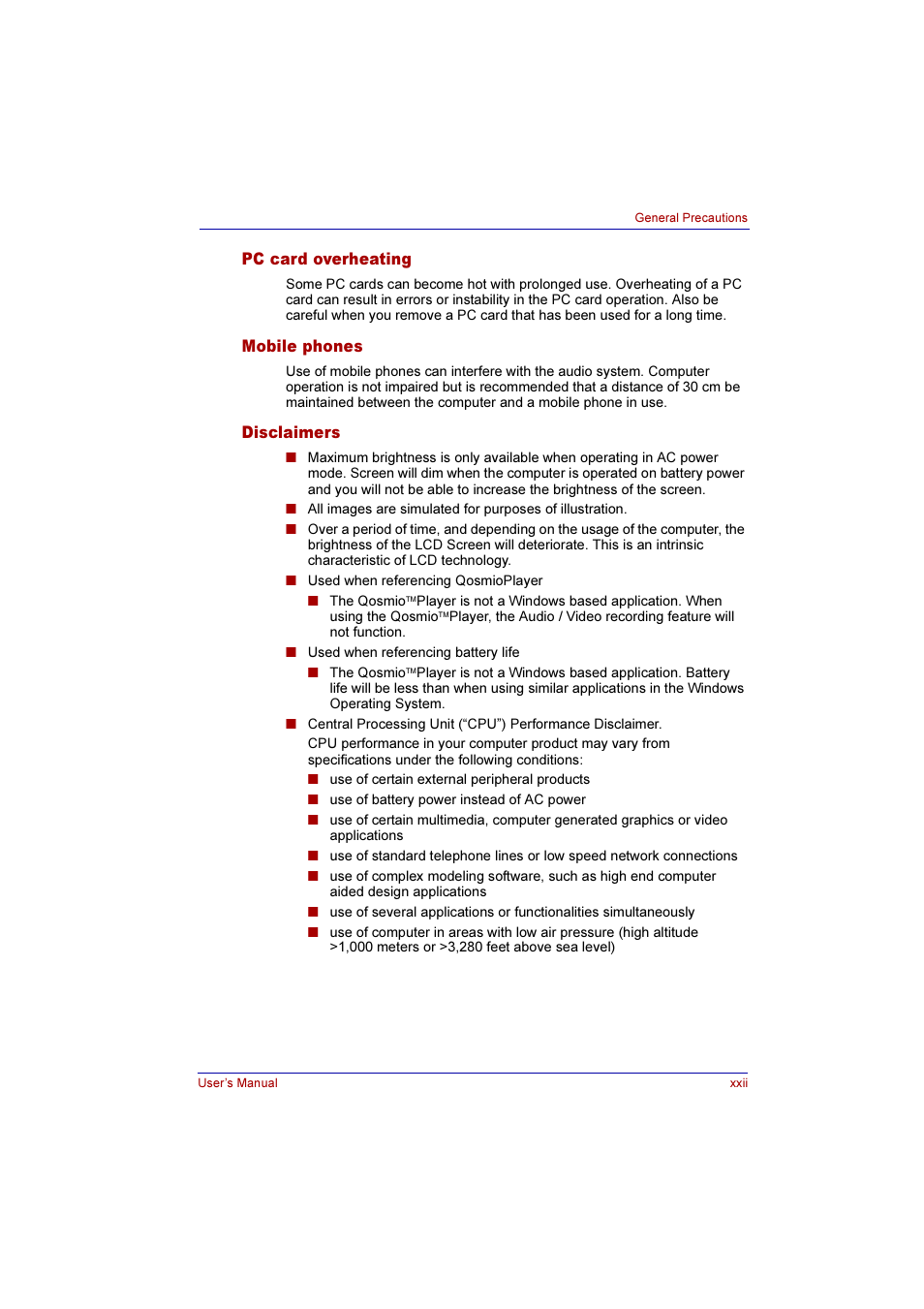Toshiba Qosmio F10 User Manual | Page 22 / 214