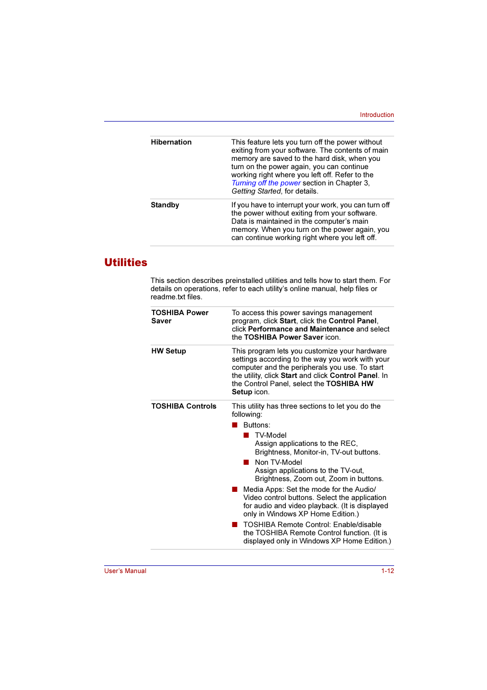 Utilities, Utilities -12 | Toshiba Qosmio F10 User Manual | Page 36 / 214