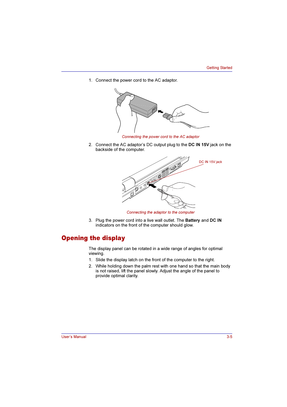Opening the display, Opening the display -5 | Toshiba Qosmio F10 User Manual | Page 59 / 214