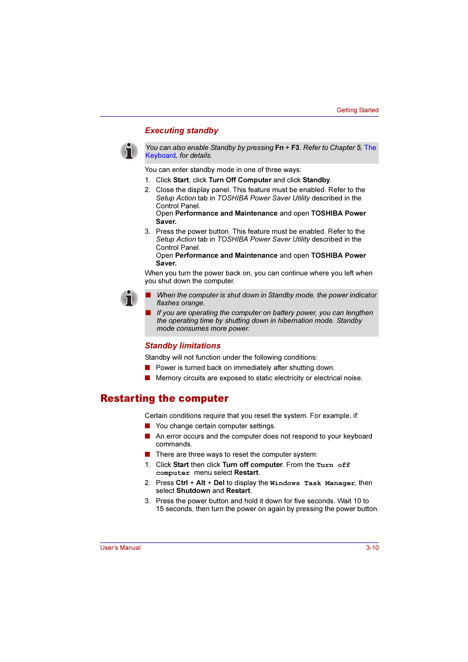 Restarting the computer, Restarting the computer -10 | Toshiba Qosmio F10 User Manual | Page 64 / 214