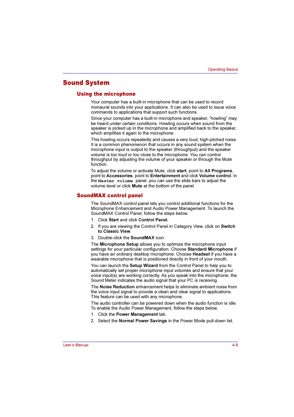 Sound system, Using the microphone, Soundmax control panel | Sound system -8, Using the microphone -8 soundmax control panel -8 | Toshiba Qosmio F10 User Manual | Page 73 / 214