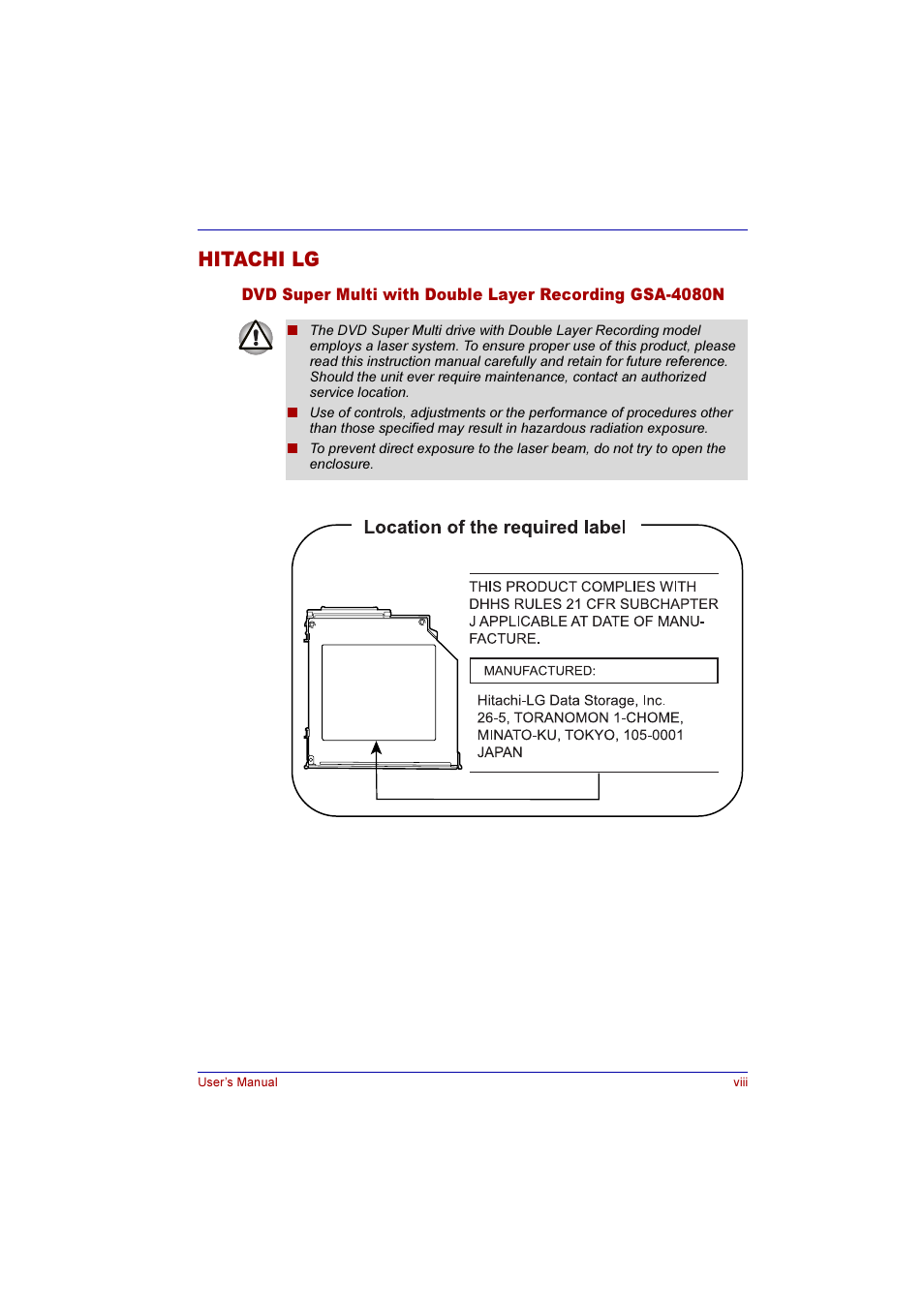Hitachi lg | Toshiba Qosmio F10 User Manual | Page 8 / 214