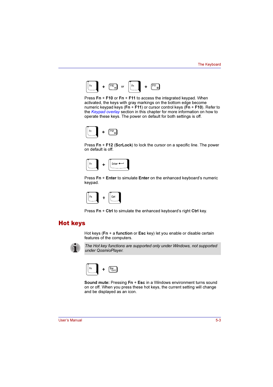 Hot keys, Hot keys -3 | Toshiba Qosmio F10 User Manual | Page 92 / 214