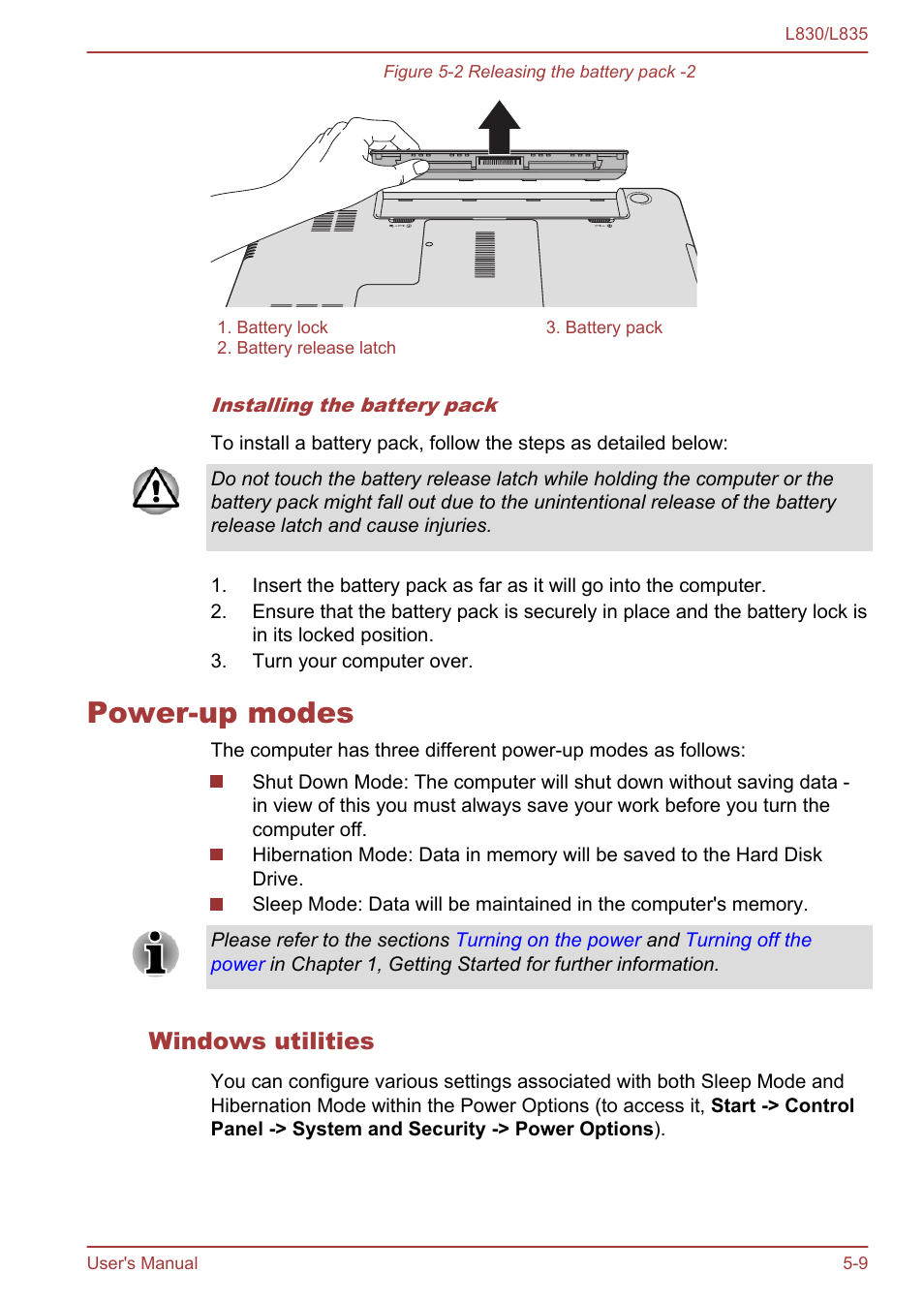 Power-up modes, Windows utilities, Power-up modes -9 | Toshiba Satellite L830 User Manual | Page 114 / 156
