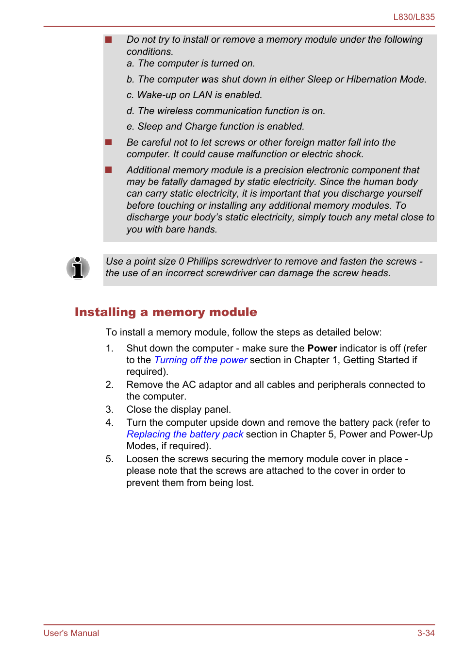 Installing a memory module | Toshiba Satellite L830 User Manual | Page 72 / 156