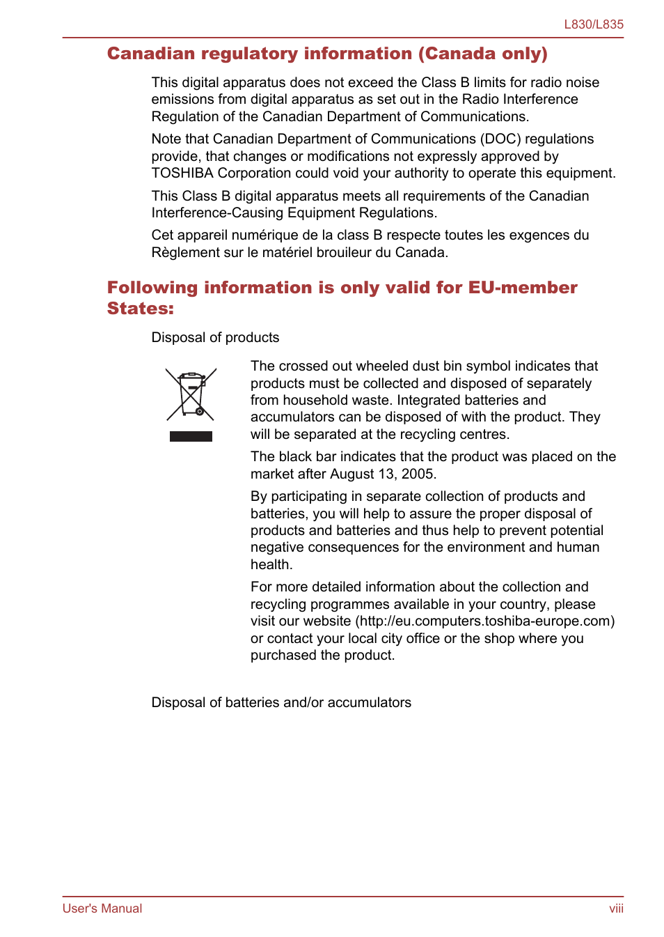 Toshiba Satellite L830 User Manual | Page 8 / 156