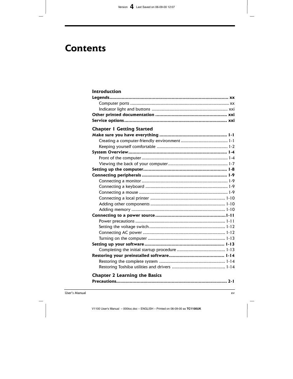 Toshiba V1100 User Manual | Page 13 / 76