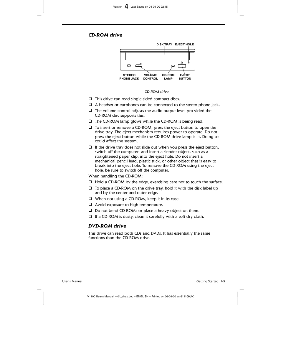 Dvd-rom drive | Toshiba V1100 User Manual | Page 25 / 76