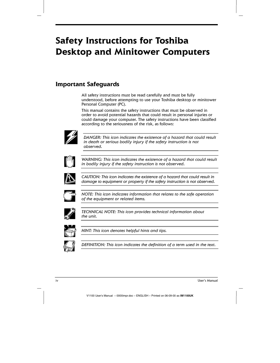 Toshiba V1100 User Manual | Page 4 / 76