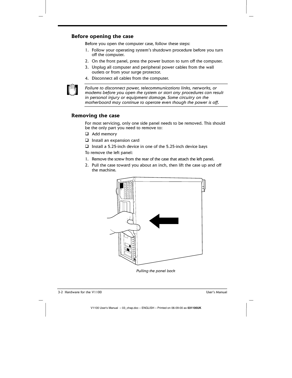 Before opening the case, Removing the case, Opening the case -1 | Removing the case -2 | Toshiba V1100 User Manual | Page 42 / 76