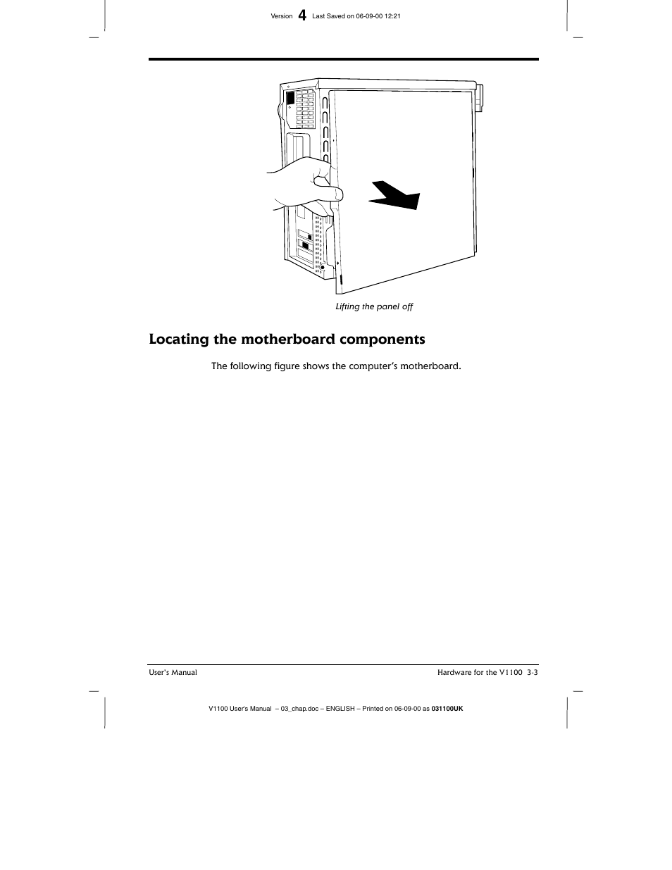 Locating the motherboard components | Toshiba V1100 User Manual | Page 43 / 76
