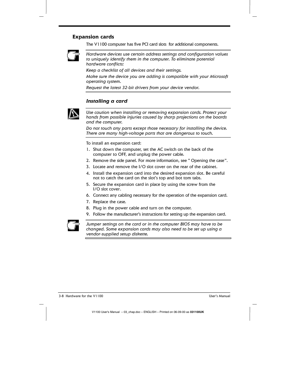 Expansion cards, Expansion cards -8 | Toshiba V1100 User Manual | Page 48 / 76
