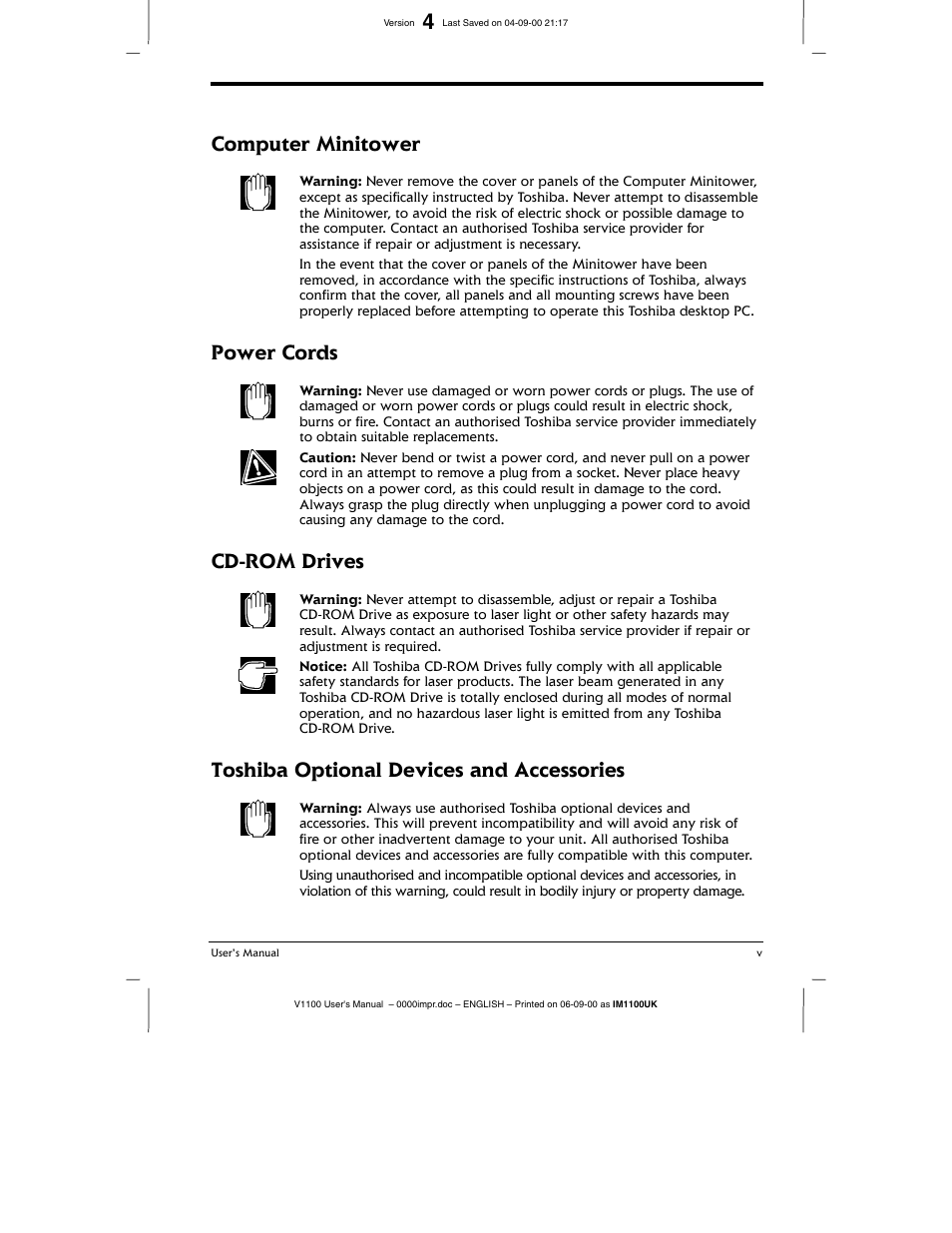 Toshiba V1100 User Manual | Page 5 / 76