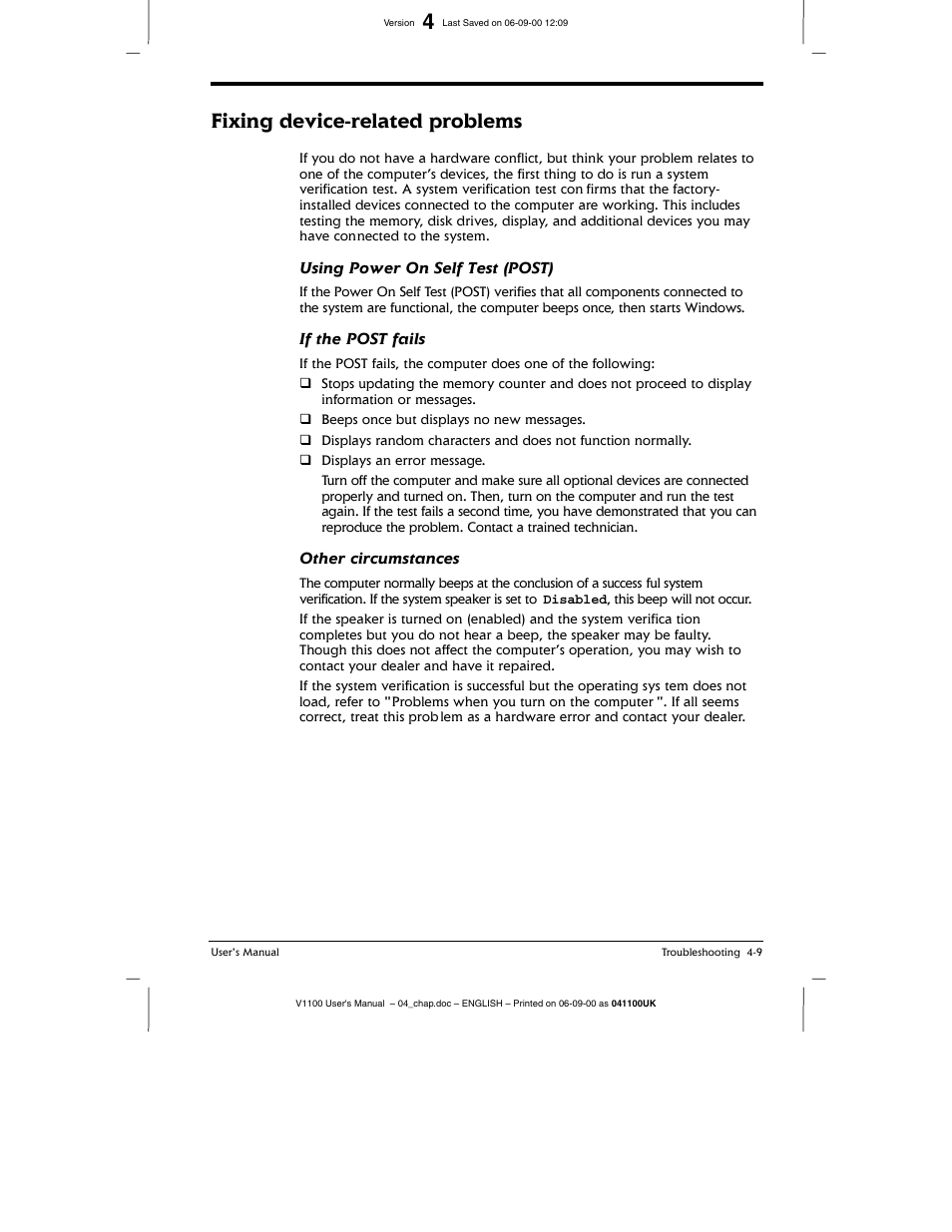 Fixing device-related problems, Using power gn seif test (pgst), If the pgst faiis | Gther circumstances | Toshiba V1100 User Manual | Page 61 / 76