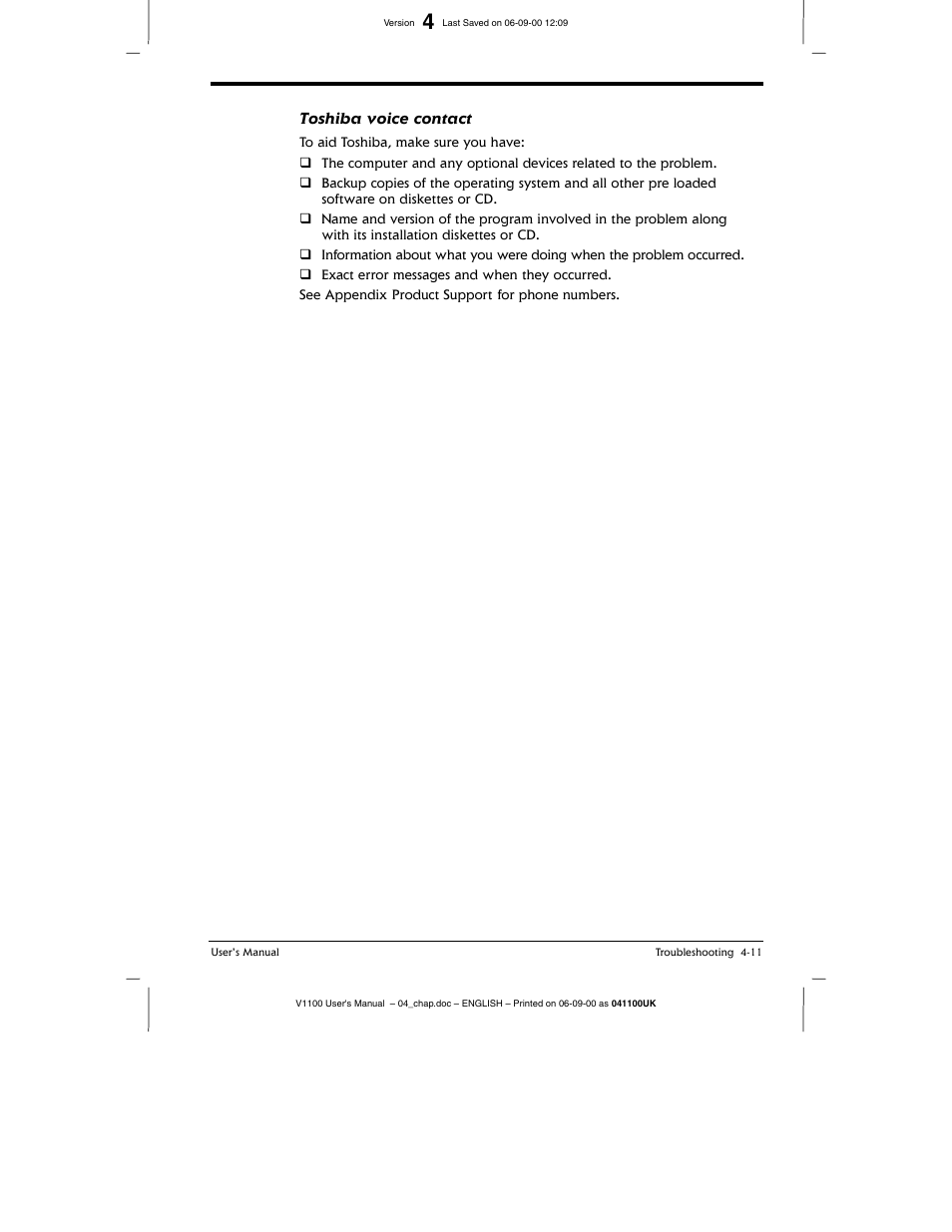 Toshiba voice contact | Toshiba V1100 User Manual | Page 63 / 76