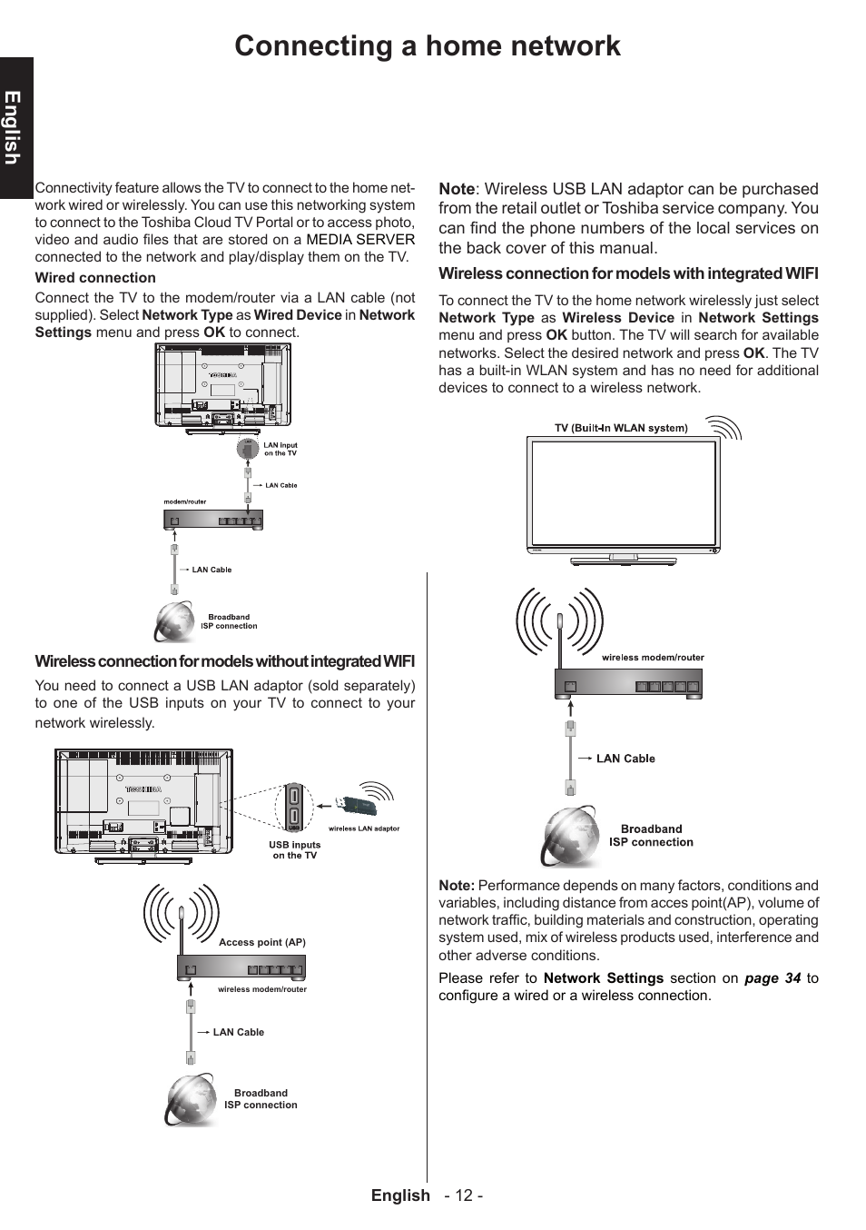 Connecting a home network, English | Toshiba W3451 User Manual | Page 13 / 60