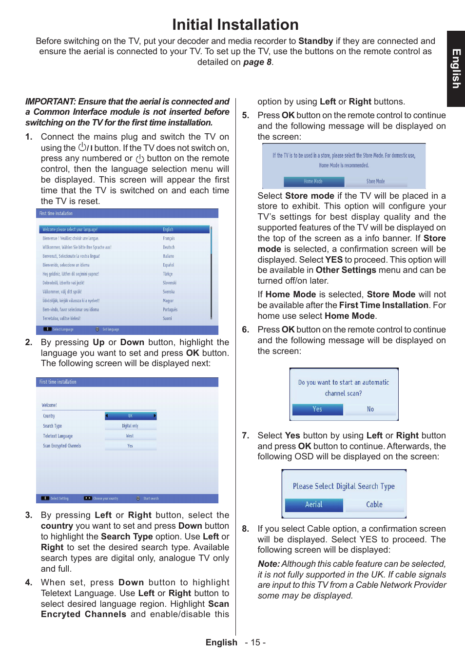 Initial installation, English | Toshiba W3451 User Manual | Page 16 / 60