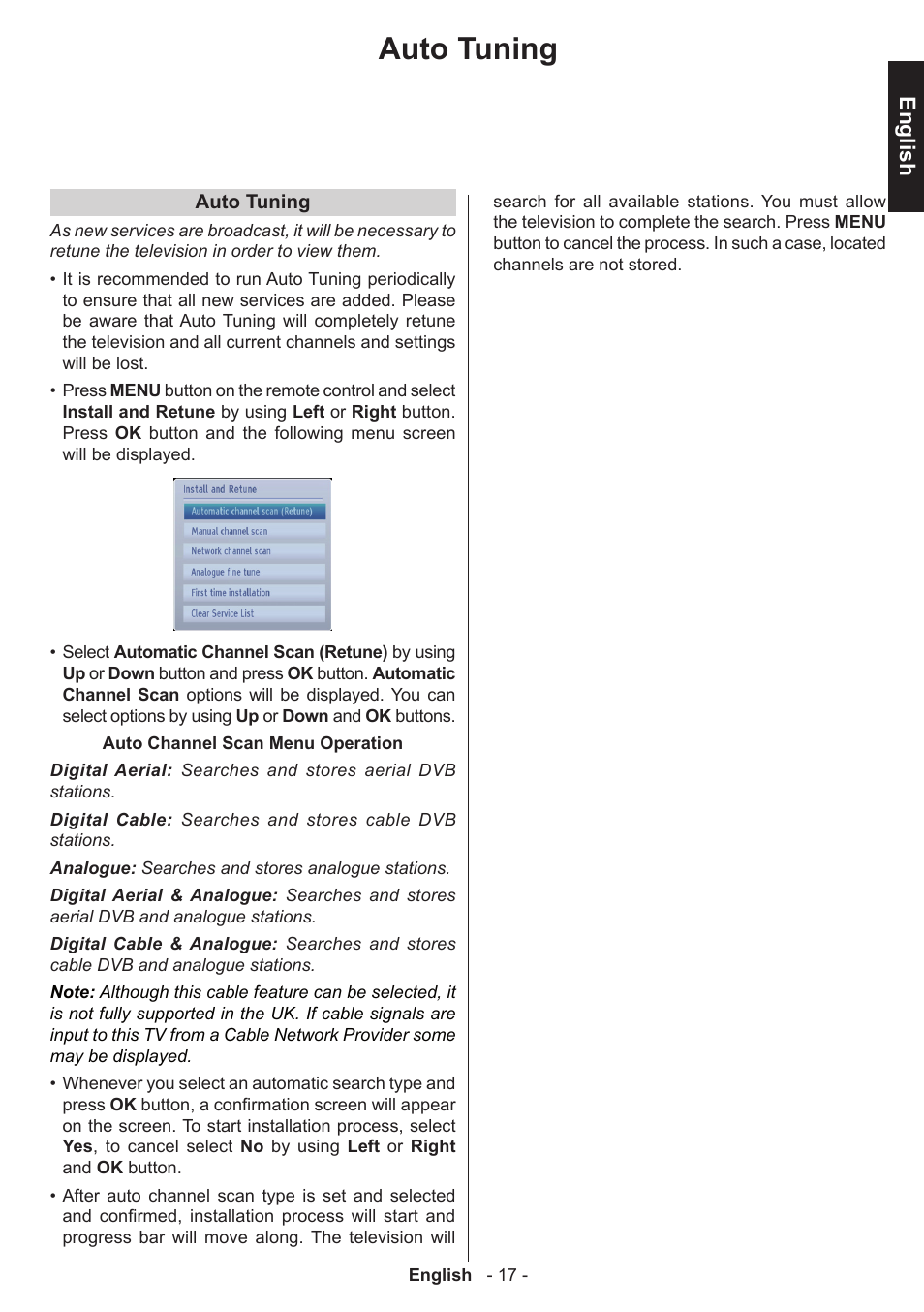 Auto tuning, English | Toshiba W3451 User Manual | Page 18 / 60