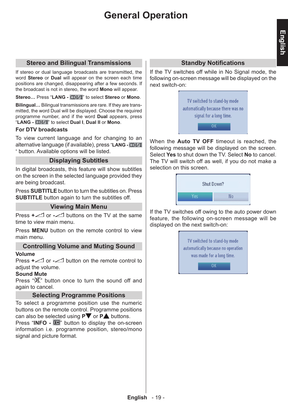 General operation, English | Toshiba W3451 User Manual | Page 20 / 60