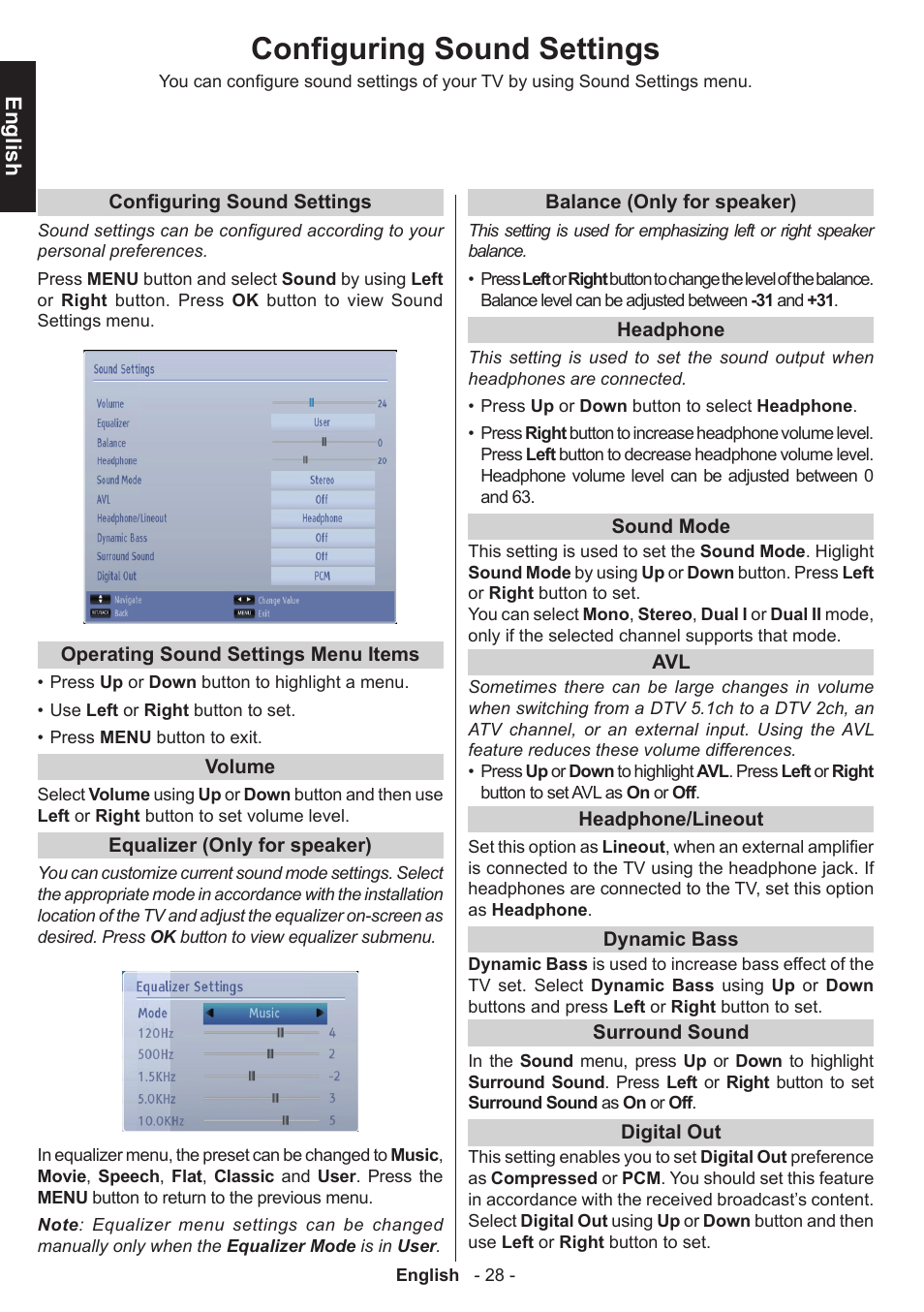 Configuring sound settings, English | Toshiba W3451 User Manual | Page 29 / 60