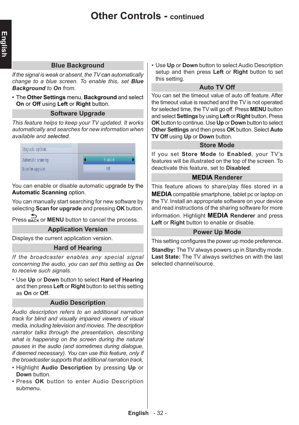 Other controls, English, Continued | Toshiba W3451 User Manual | Page 33 / 60