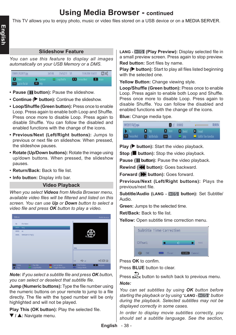 Using media browser, English, Continued | Toshiba W3451 User Manual | Page 39 / 60