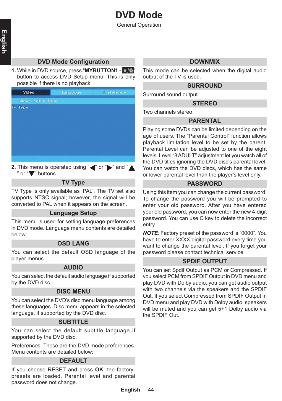 Dvd mode | Toshiba W3451 User Manual | Page 45 / 60