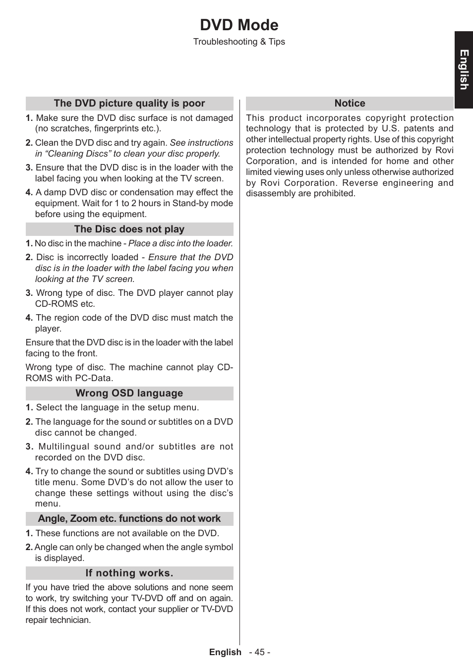 Dvd mode | Toshiba W3451 User Manual | Page 46 / 60