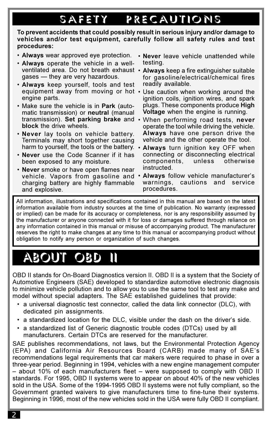 About obd ii | Actron 9040 User Manual | Page 2 / 12