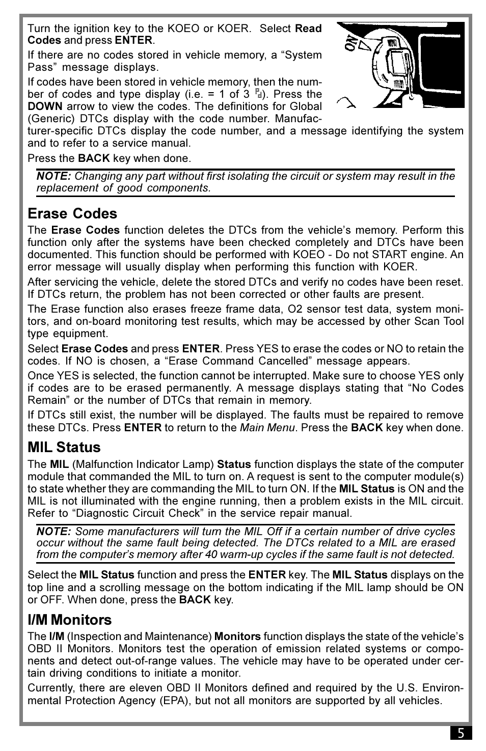 Using the code scanner, Erase codes, Mil status | I/m monitors | Actron 9040 User Manual | Page 5 / 12