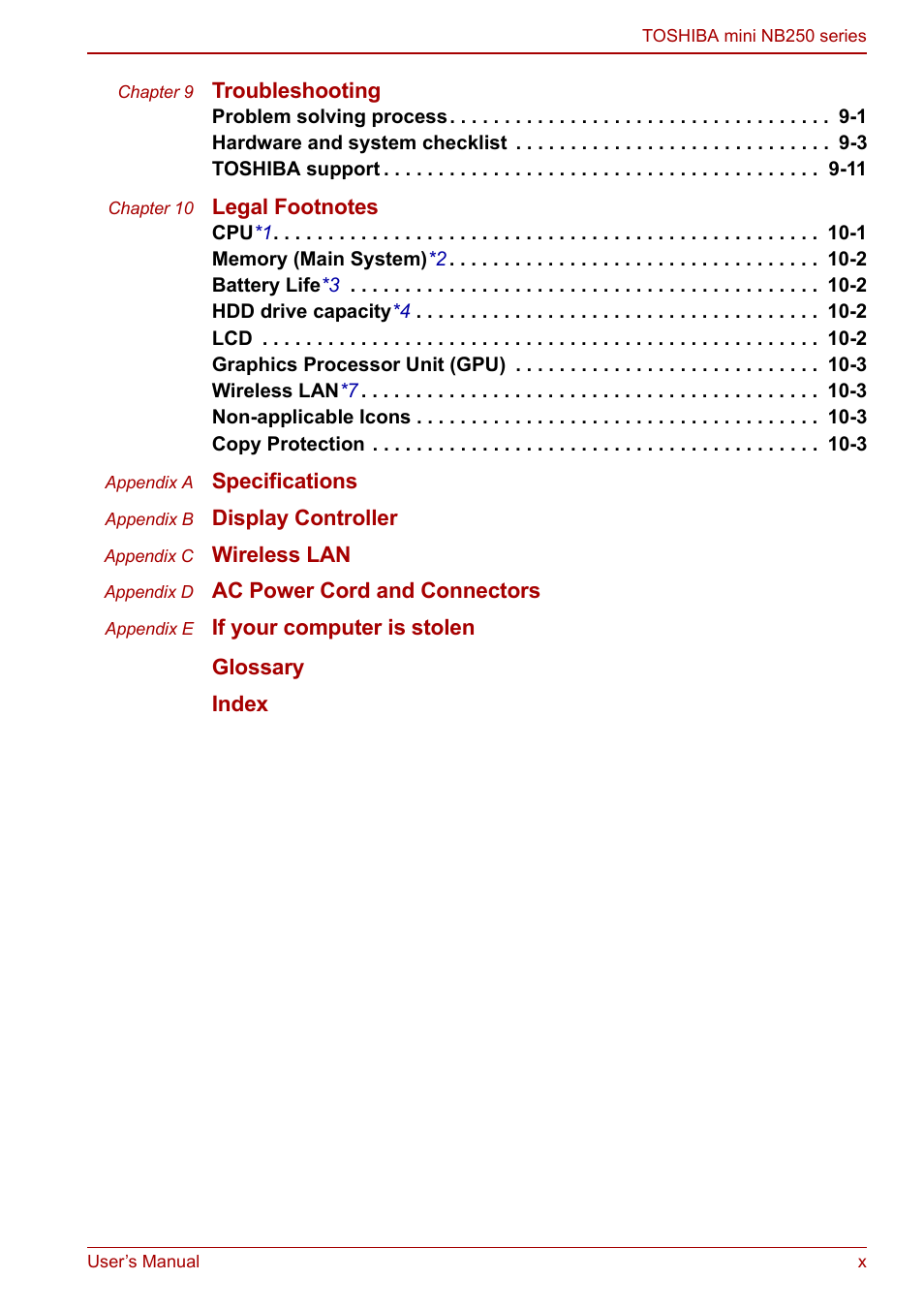 Toshiba NB250 User Manual | Page 10 / 130