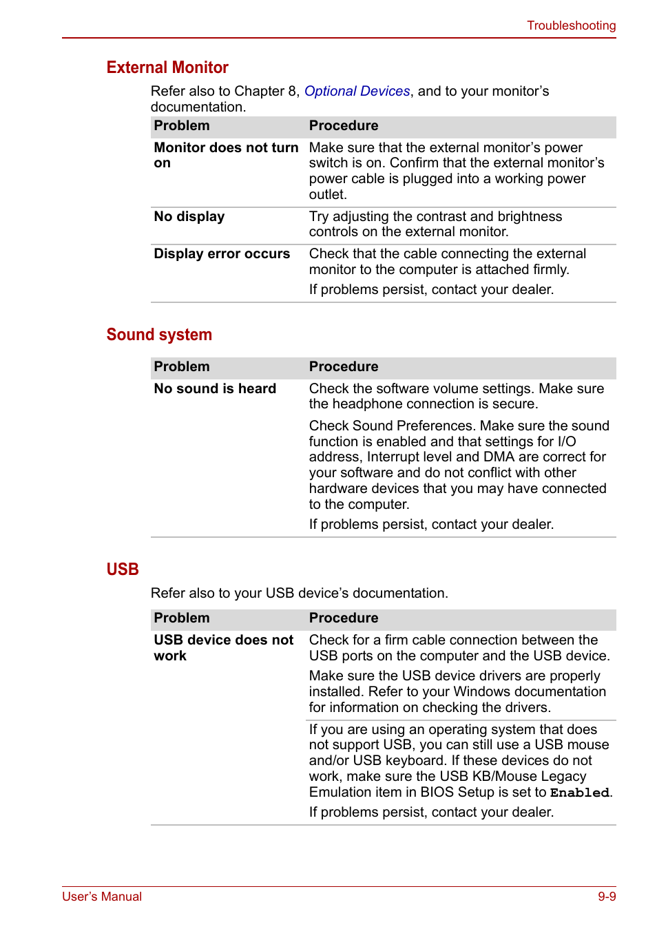 Sound system, External monitor, Sound system usb | Toshiba NB250 User Manual | Page 100 / 130