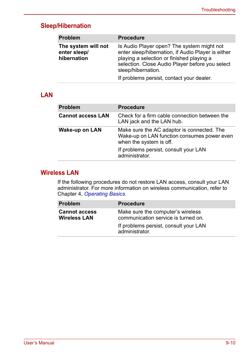 Sleep/hibernation lan wireless lan | Toshiba NB250 User Manual | Page 101 / 130